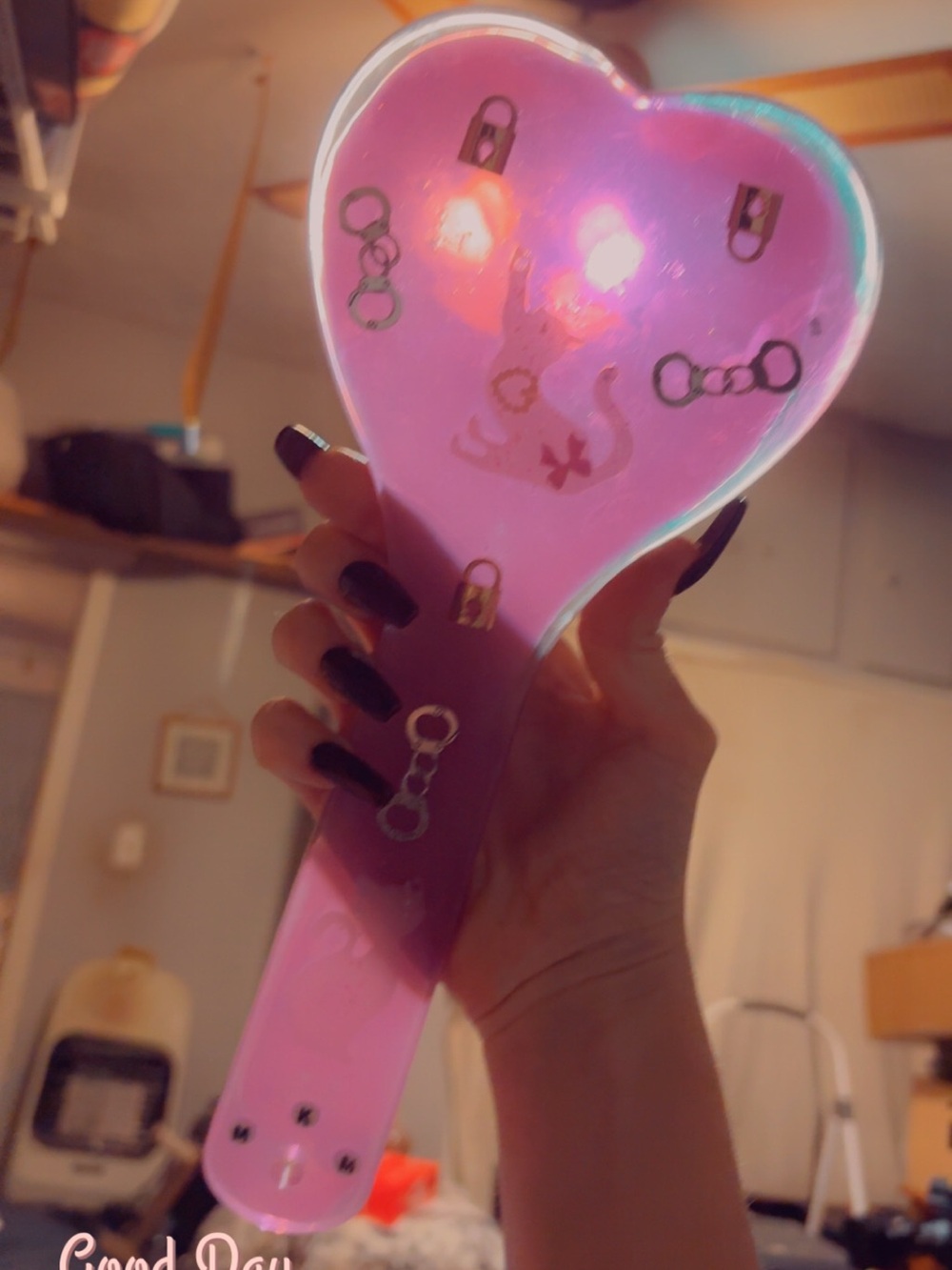 Pink Heart Hand paddle with Cat Motif